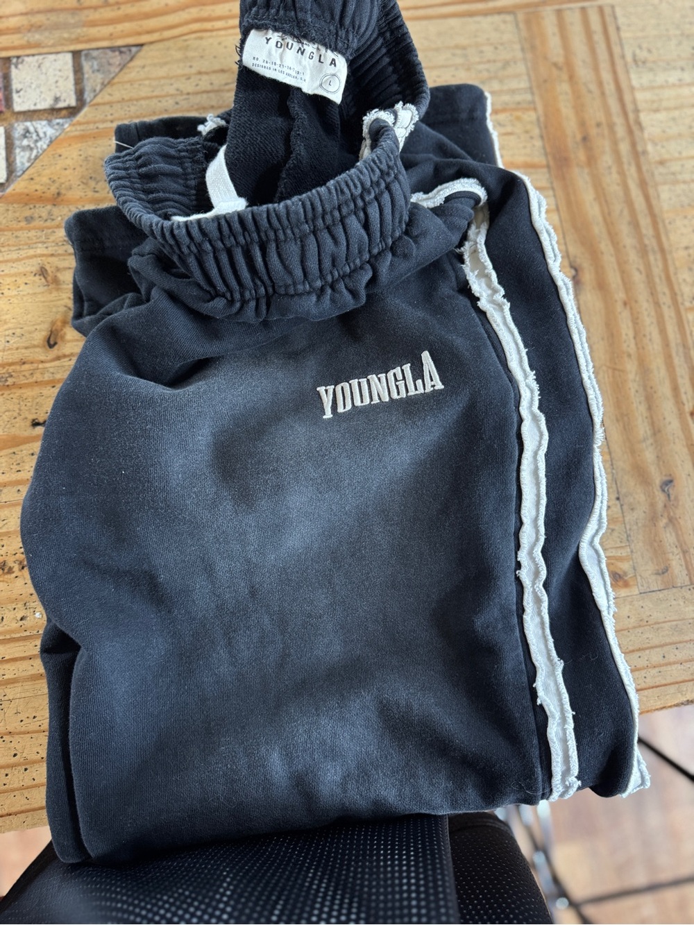YoungLA Black Sweatpants 2124 - Vintage Striped Sweats 
Black Wash / Large
